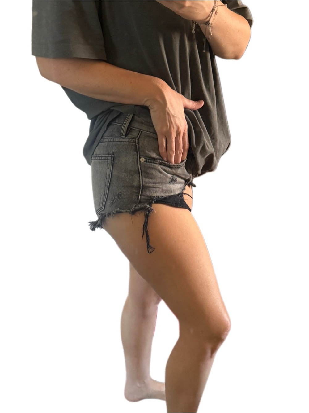 Free people We The Free Washed Black Distressed Denim Shorts Sz 25 micro shorts